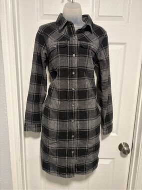 Duluth Trading Co Black & Gray Plaid Button-Front Shirt Dress